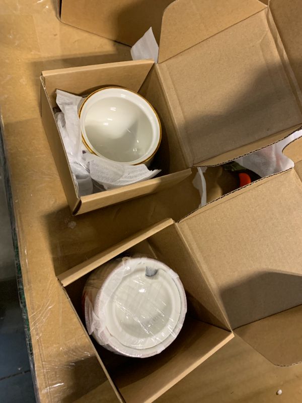 Photo 1 of **ONE OF THEM IS MISSING THE LID.**CHWAIKA Porcelain Sugar Bowl Set of 2 Ceramic Sugar Bowl with Lid and Spoon Sugar Storage Jar Sugar Dispenser Canister Container for Salt Spice (Style 2#)