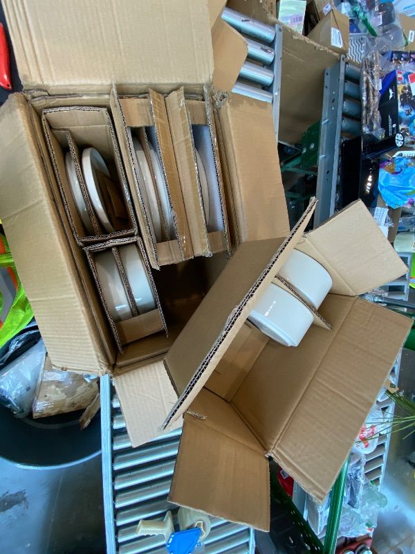 Photo 1 of ***MISSING PIECES*** Stoneware Dinnerware Sets for 4 with Pasta Bowl, Onader 8 Piece Plates and Bowls Dish Set, Speckled Kitchen Dishware Dining Ware, Microwave & Dishwasher Safe - Cloud White