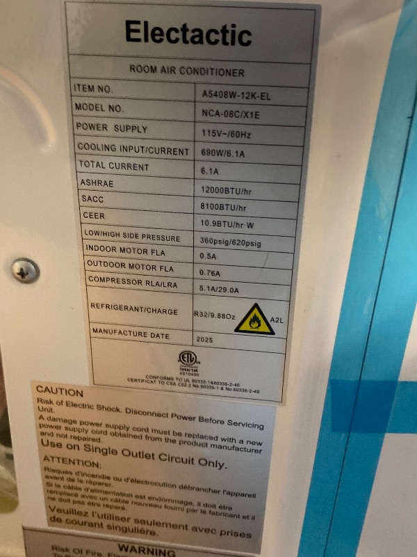 Photo 1 of ** VERY USED ** UNTESTED/ It has a dent  *** Electactic U-Shaped Window Air Conditioner, 12000BTU Window AC Units Cools up to 550 Sq. Ft, 6 Modes, Saddle Window AC Unit with Full Window View, Energy Saving, Installation Kit Included, CEER 10.5