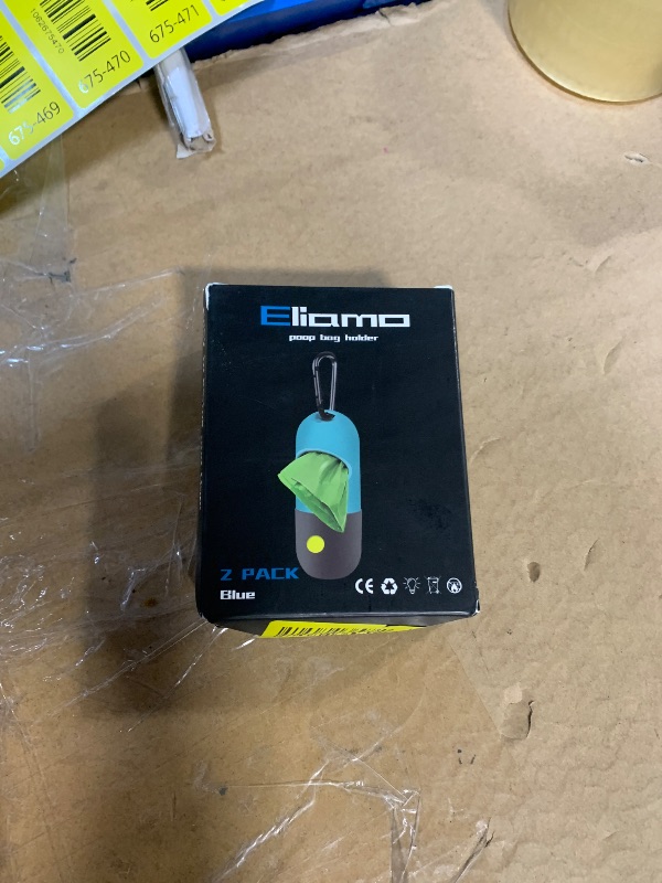 Photo 1 of 2 Pack Dog Poop Bag Dispenser with Built-in LED Flashlight, Pet Waste Bag Holder for Leash with Carabiner Clip for Lead Leash, 2 Rolls Leak-proof Doggy Waste Bags for Dog Walking, Blue,Eliamo