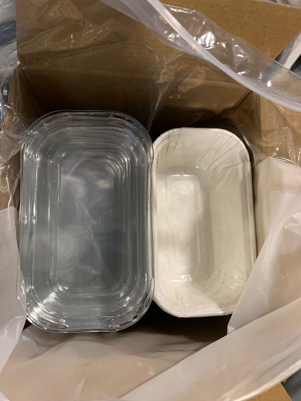 Photo 1 of ***SMALL***Baderke 60 Pcs 3.1 x 1.5 x 1.5 Inches Mini Paper Loaf Pan Disposable Baking Pan with Lids Paper Kraft Pans Supply for Valentines Day Cake Bread Oven Loaf Bakery Holiday Gifts