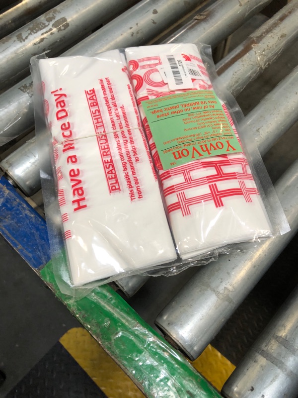 Photo 1 of **MISSING PARTS**
YovhVon Medium Size 100 Count Plastic Bags with Handles, T-Shirt Bags, Thank You bags, Shopping Bag, Grocery bag, |for Store, Carry, Pack, Retail|, White, 1/8 Barrel, 10"x5"x18"