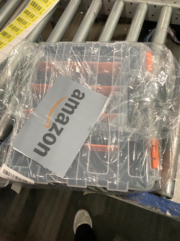 Photo 1 of /****Broken Latch***Mayouko Double Side Tools Organizer, Customizable Removable Plastic Dividers, Hardware Box Storage, Excellent for Screws,Nuts,Small Parts, 34-Compartment, Black/Orange,12.6"L x 10.6"W x 3.2"H