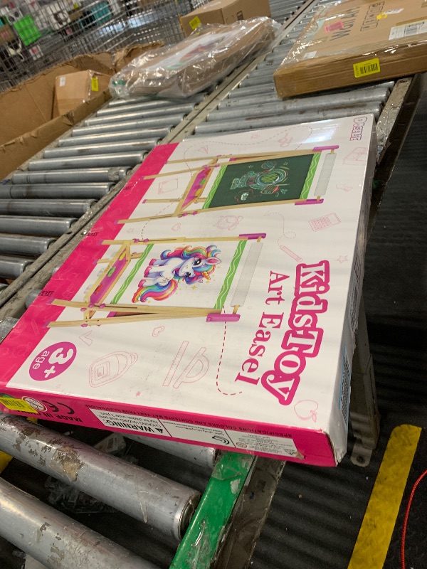 Photo 1 of **MISSING PIECES UNKNOWN**Doselie Easel for Kids,Adjustable Wooden Kids Art Easel with Paper Roll,Double-Sided Magnetic Toddler Easels,Dry Erase Whiteboard and Chalk Board,Toys for 3 4 5 6 7 8 9 10 Year Old Girl Boy Gift