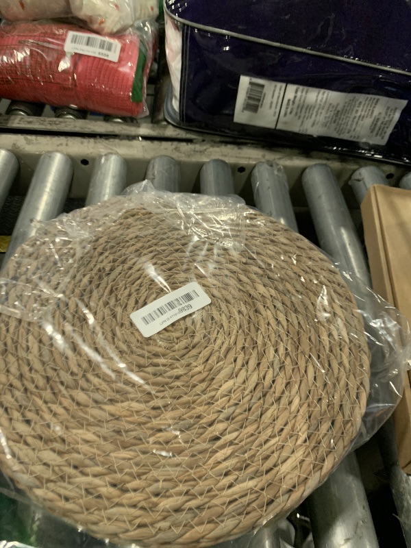 Photo 1 of 12 in Round Woven Placemats Plate Chargers Set of 10, Rattan Wicker Table Mats for Dinner Plates, Boho Farmhouse Rustic Place Mats for Dining Table Decor