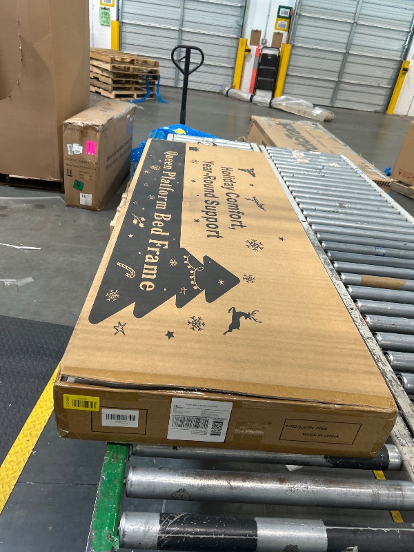 Photo 1 of *****FACTORY SEALED*******
IOILORI Queen Size Bed Frame,Platform Bed Frame with Velvet Upholstered Headboard, Geometric, Sturdy Frame and Wooden Slats, Noiseless, No Box Spring Required, Easy to Assemble (Pink-New, Queen)