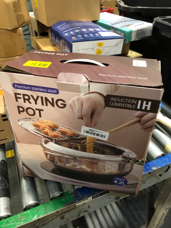 Photo 1 of ** NO THERMOMETER** Kerilyn Deep Fryer Pot, 11 Inch/4.2 L Janpanese Style Tempura Frying Pot with Lid, 304 Stainless Steel with Temperature Control and Oil Drip Drainer Rack, for Kitchen French Fries, Chicken etc