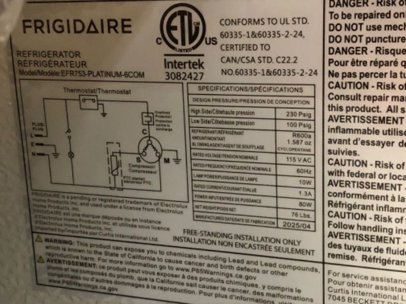 Photo 1 of ******MINOR DENTS***** Frigidaire, 2 Door Apartment Size Refrigerator/Freezer Combo, 7.5 cu ft, Platinum Series, Stainless, 23" D x 21.5" W x 55.5" H