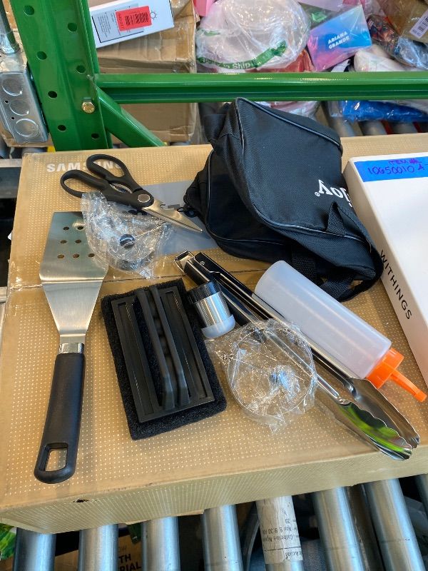 Photo 1 of ***READ CLERK NOTES*** grilljoy Professional Griddle Accessories Kit Set with Smash Burger Press - Extra Thick Grill Spatula, Turner, Flipper - 38PCS Flat Top Grill Tools Kit for Outdoor Barbecue Teppanyaki Camping Cooking