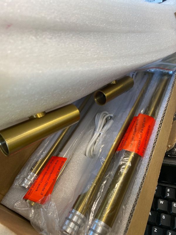 Photo 1 of *UNTESTED*
Tartek Battery Operated Wall Sconces Set of Two, Rechargeable Wall Lights with Remote Control, Dimmable 3000K-6000K LED Wall Lamp, 360°Rotate, Long Wireless Sconces for Living Room, Bedroom (Gold, not black)