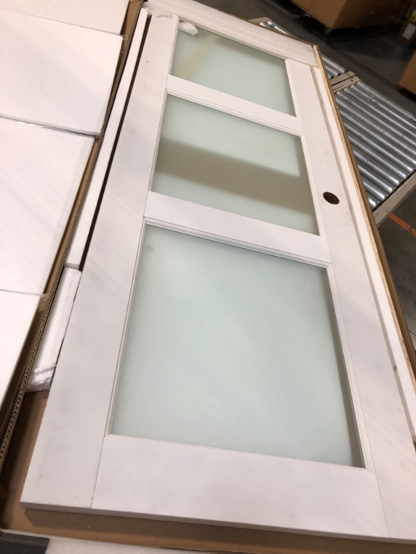 Photo 1 of ****VIEW NOTES****28"x 80" 3-Lite Frosted Glass French Interior Slab Door, Pre-Assembled Solid Wood Panel for Bedroom Closet Laundry Pantry Bathroom White Pre-Finished Surface Paintable, w/o Hardware