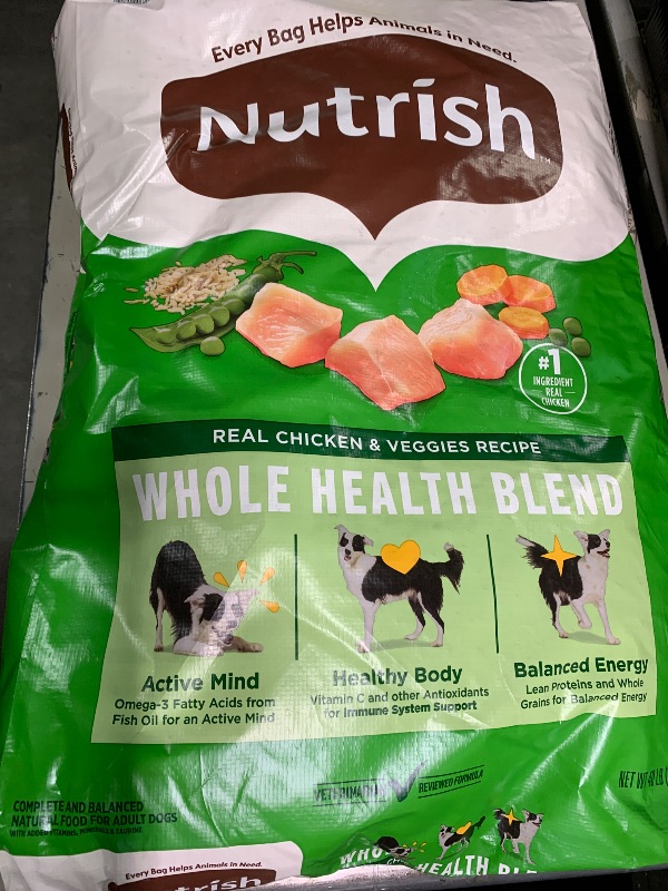 Photo 1 of ***15  PART***
***NO RETURN***
****04/13/27*** EXP
Nutrish Dry Dog Food Real Chicken & Veggies Recipe Whole Health Blend, 40 lb. Bag, (Rachael Ray)
