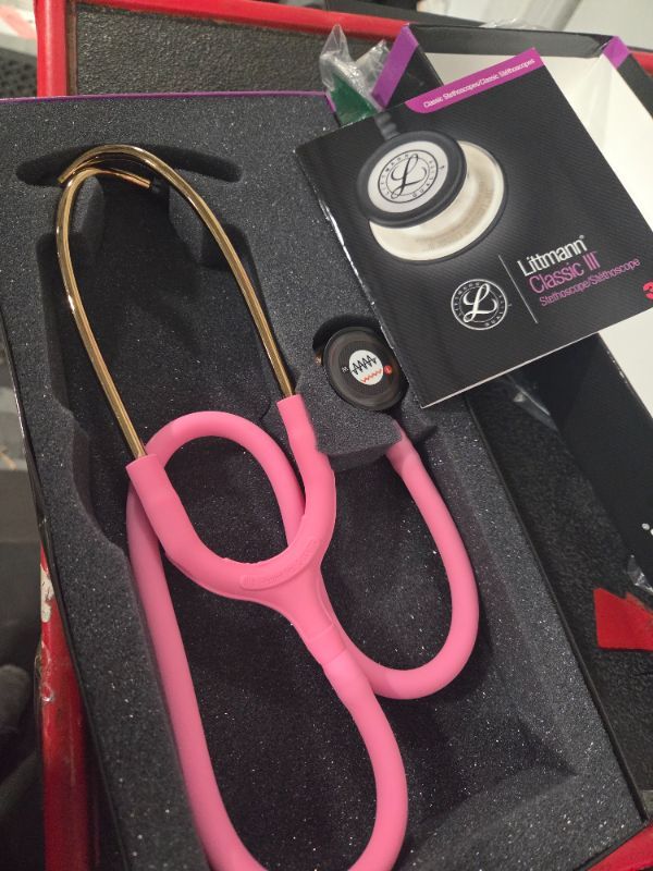 Photo 1 of **BRAND MAY VARY, CHECK SECOND PHOTO** 3M Littmann Classic III 27" Monitoring Stethoscope, Copper-Finish Chestpiece, Chocolate Tube, 5809