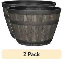 Photo 1 of (2 pack) Better Homes & Gardens Whiskey Barrel Brown Resin Planter, 19.9in x 19.9in x 13in
