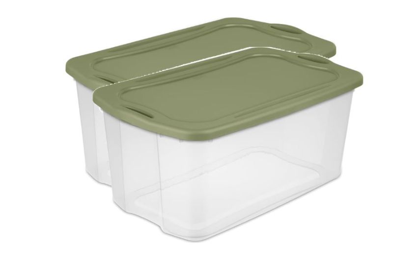 Photo 1 of (2 pack) Sterilite Extra Large EZ Carry Storage Bin, 120 Quart Clear Plastic Storage Container with Full-Grip Handles, Green
