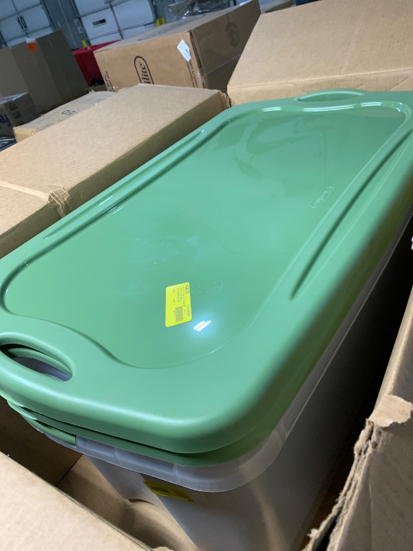 Photo 1 of (2 pack) Sterilite Extra Large EZ Carry Storage Bin, 120 Quart Clear Plastic Storage Container with Full-Grip Handles, Green