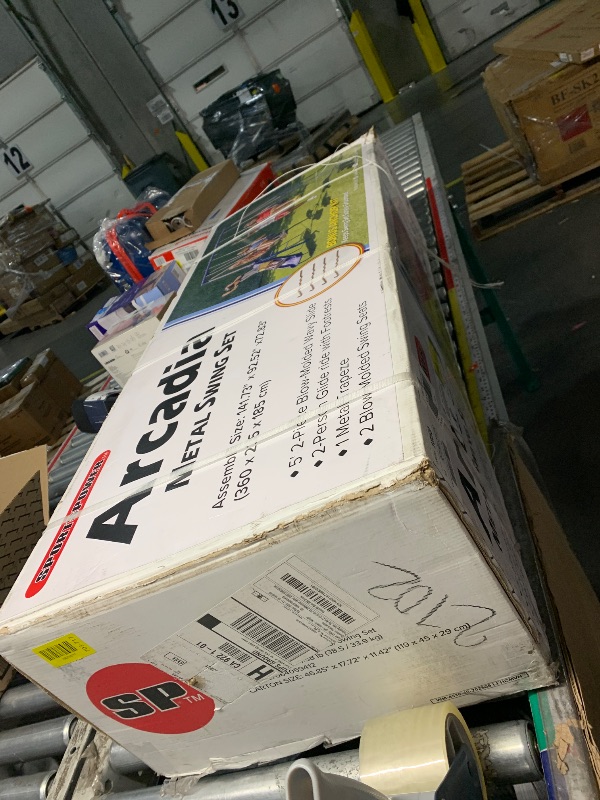 Photo 1 of ***FACTORY SEALED***Sportspower Arcadia Metal Swing Set for Kids – Trapeze, 2-Person Glider, 5ft Slide, Anchor Kit, 6.1' Durable Steel Frame – Outdoor Backyard Playset with 600 lb Capacity