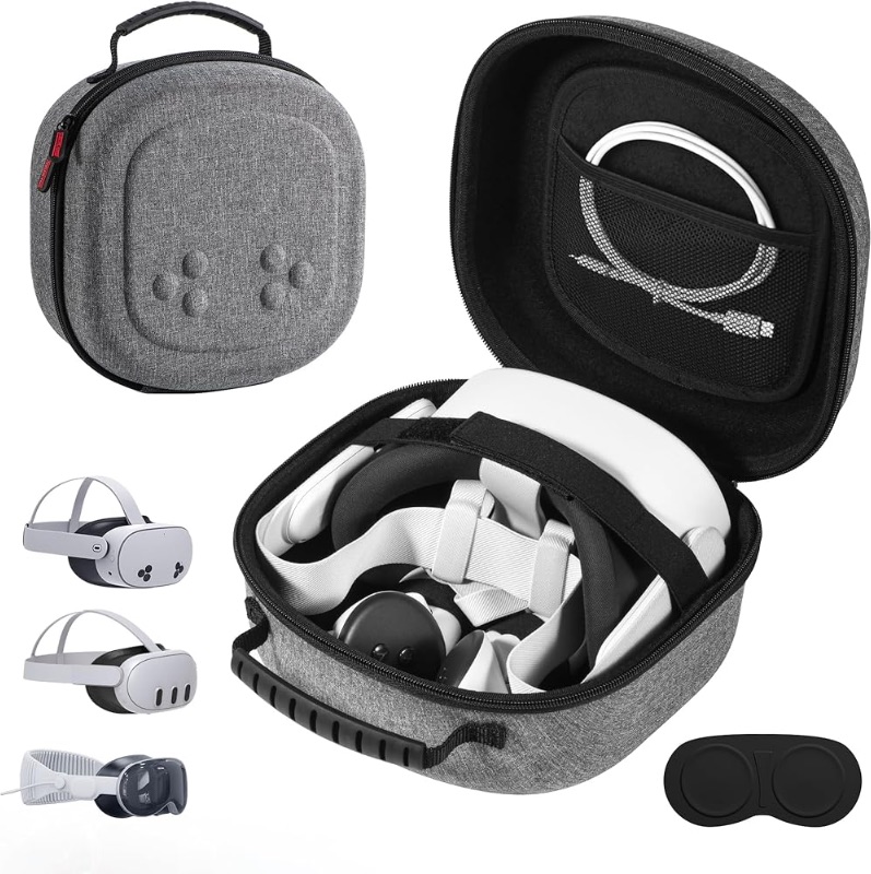 Photo 1 of ***CASE ONLY***DEVASO Compact Carrying Case for Meta Quest 3/Quest 3S/Vision Pro, Small Hard Case with Lens Protector Cover for VR Headset, Touch Controller, Original Fabric Strap & Accessories Gray
