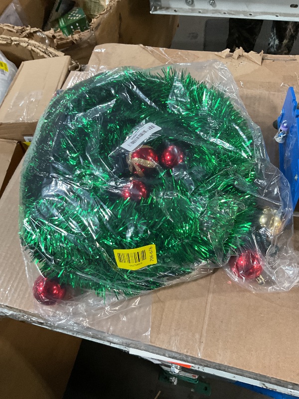 Photo 1 of [ Timer ] 6 Ft Pop Up Christmas Tinsel Tree, Green Collapsible Christmas Tree with 50 Colorful Light 16 Candy 10 Ball 4 Snowflake Merry Christmas Bow DIY Ornaments Battery Operated Xmas Decor Indoor