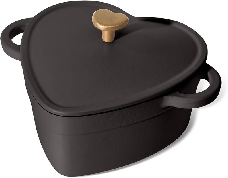 Photo 1 of ***FACTORY SEALED*** 2QT Heart-Shaped Cast Iron Dutch Oven with Enamel Coating, Oven Safe, Heat Retentive, Kitchen Cookware (Black Sesame)