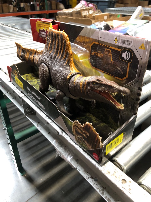 Photo 1 of ***DAMAGED - SEE NOTES/PICTURES*** Mattel Jurassic World Rebirth Dinosaur Toy, Tail Thrasher Spinosaurus Action Figure with 2 Attack Moves, Movie-Accurate & Posable, Digital Play