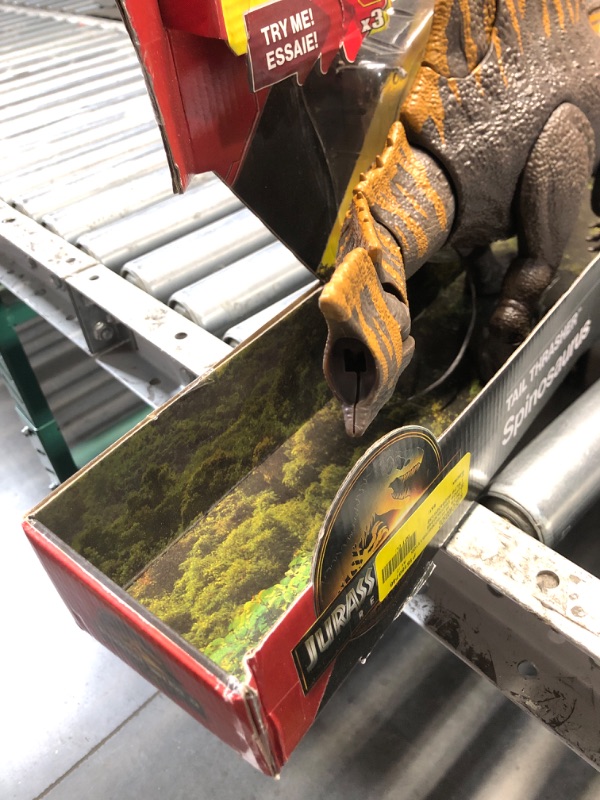 Photo 1 of ***DAMAGED - SEE NOTES/PICTURES*** Mattel Jurassic World Rebirth Dinosaur Toy, Tail Thrasher Spinosaurus Action Figure with 2 Attack Moves, Movie-Accurate & Posable, Digital Play