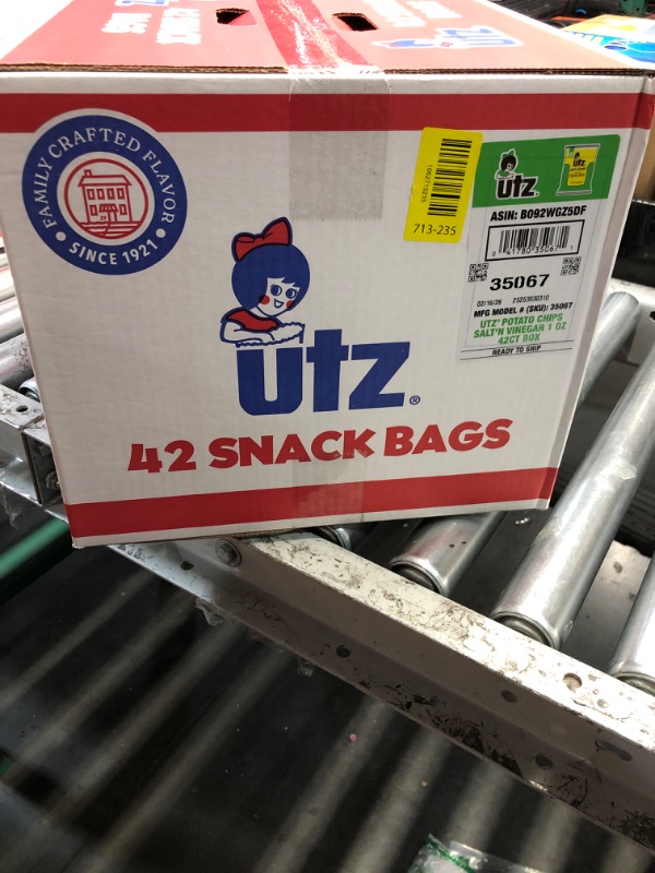 Photo 1 of ***EXP: 02/16/26***Utz Salt & Vinegar 1 oz. Bags, 42 Count Crispy Fresh Potato Chips, Crunchy Individual Snacks to Go, Cholesterol, Trans-Fat & Gluten Free
