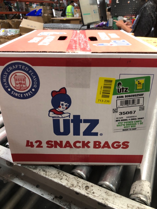 Photo 1 of ***EXP: 02/16/26***Utz Salt & Vinegar 1 oz. Bags, 42 Count Crispy Fresh Potato Chips, Crunchy Individual Snacks to Go, Cholesterol, Trans-Fat & Gluten Free