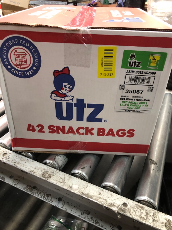 View 2 of ***EXP: 02/16/26***Utz Salt & Vinegar 1 oz. Bags, 42 Count Crispy Fresh Potato Chips, Crunchy Individual Snacks to Go, Cholesterol, Trans-Fat & Gluten Free