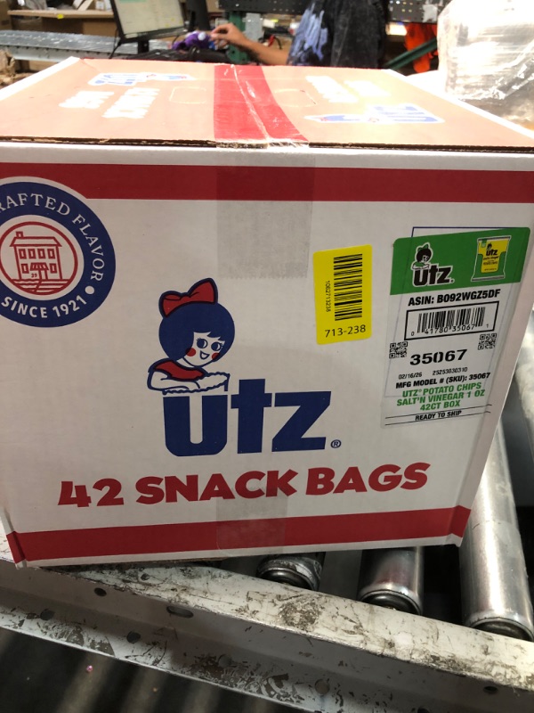 View 2 of ***EXP: 02/16/26***Utz Salt & Vinegar 1 oz. Bags, 42 Count Crispy Fresh Potato Chips, Crunchy Individual Snacks to Go, Cholesterol, Trans-Fat & Gluten Free