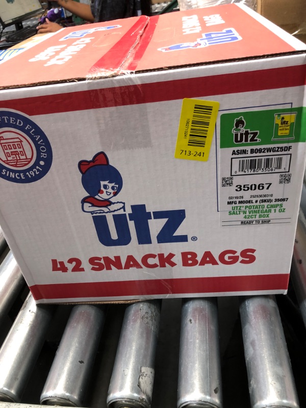 View 2 of ***EXP: 02/16/26***Utz Salt & Vinegar 1 oz. Bags, 42 Count Crispy Fresh Potato Chips, Crunchy Individual Snacks to Go, Cholesterol, Trans-Fat & Gluten Free