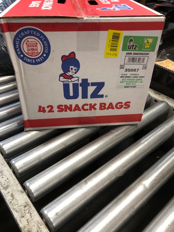 View 2 of ***EXP:02/16/2026***Utz Salt & Vinegar 1 oz. Bags, 42 Count Crispy Fresh Potato Chips, Crunchy Individual Snacks to Go, Cholesterol, Trans-Fat & Gluten Free