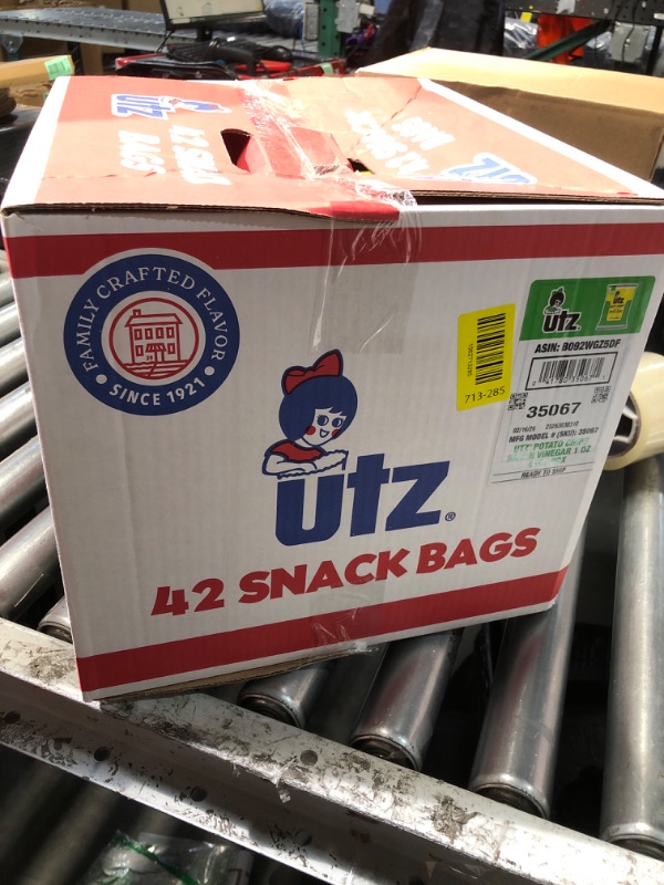 View 2 of ***EXP:02/16/2026***Utz Salt & Vinegar 1 oz. Bags, 42 Count Crispy Fresh Potato Chips, Crunchy Individual Snacks to Go, Cholesterol, Trans-Fat & Gluten Free