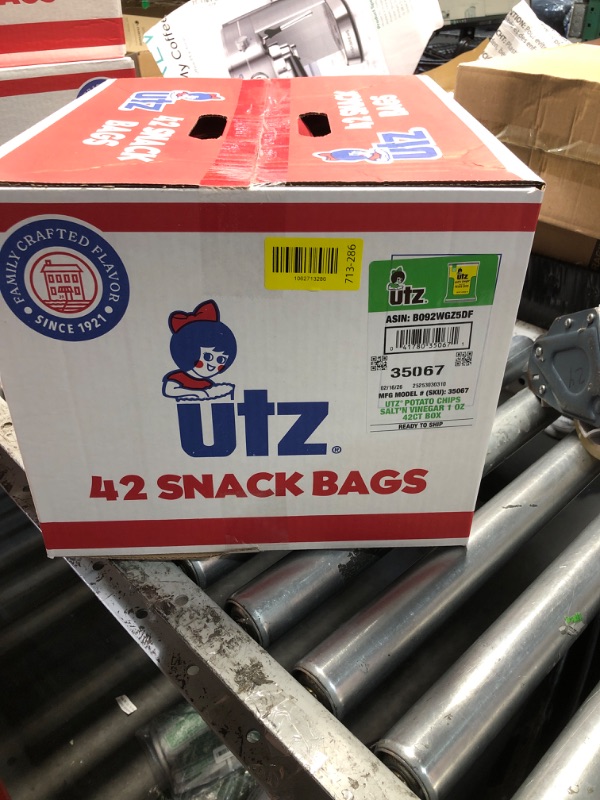 Photo 1 of ***EXP:02/16/2026***Utz Salt & Vinegar 1 oz. Bags, 42 Count Crispy Fresh Potato Chips, Crunchy Individual Snacks to Go, Cholesterol, Trans-Fat & Gluten Free