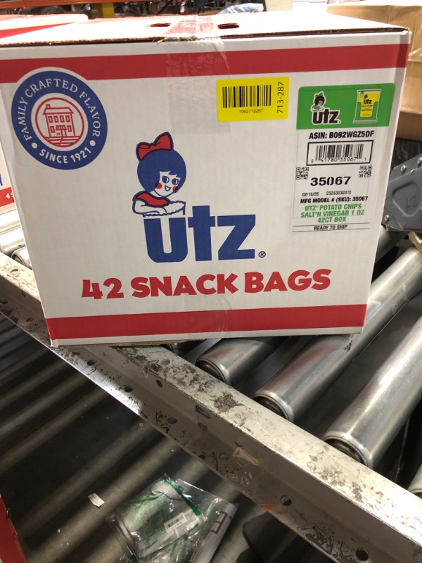 View 2 of ***EXP:02/16/2026***Utz Salt & Vinegar 1 oz. Bags, 42 Count Crispy Fresh Potato Chips, Crunchy Individual Snacks to Go, Cholesterol, Trans-Fat & Gluten Free