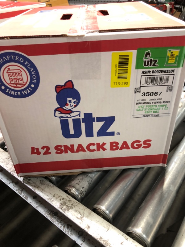 View 2 of ***EXP:02/16/2026***Utz Salt & Vinegar 1 oz. Bags, 42 Count Crispy Fresh Potato Chips, Crunchy Individual Snacks to Go, Cholesterol, Trans-Fat & Gluten Free