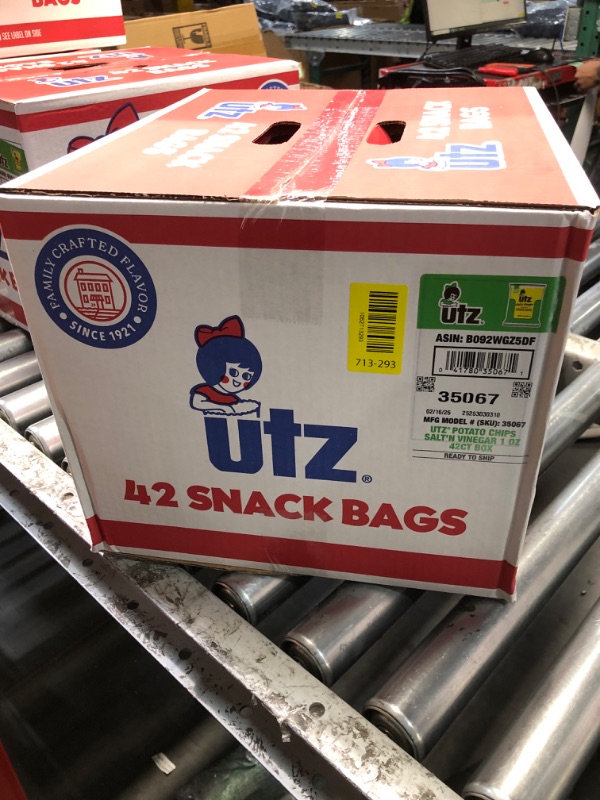 View 2 of ***EXP:02/16/2026***Utz Salt & Vinegar 1 oz. Bags, 42 Count Crispy Fresh Potato Chips, Crunchy Individual Snacks to Go, Cholesterol, Trans-Fat & Gluten Free