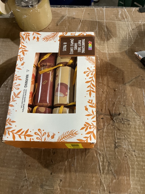 Photo 1 of ***DAMAGED - SEE NOTES/PICTURES*** JOYIN 8 PACK Thanksgiving Non-Snap Party Favor, Maple Style Thanksgiving No Snap Party Table Favor Set with Joke Dice & Gifts, Fall Holiday Dinner Traditions Prizes Supplies for Kids Adults