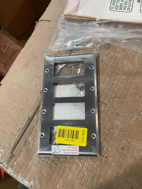 Photo 1 of [2 Pack] BESTTEN 4-Gang Decor Metal Wall Plate with ?hite or Clear Plastic Film, Stainless Steel Outlet Cover, H4.53" x W8.23", Standard Size