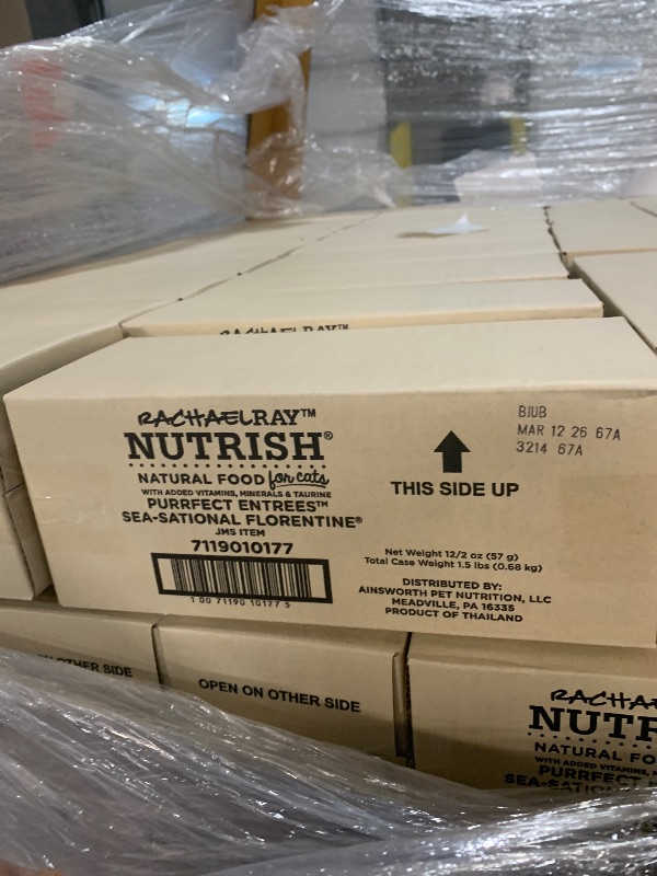 Photo 1 of ***PALLET OF 144 BOXES*******TRUCK/TRAILER PICKUP ONLY******FACTORY SEALED***Rachael Ray Nutrish Purrfect Entrees Natural Wet Cat Food, Wild Caught Salmon, 2 Ounce Cup (Pack of 12), Grain Free 