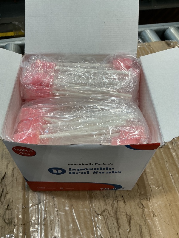 Photo 1 of 100 Pcs Disposable Mouth Swabs Sponge, BVN Oral Swabs, Oral Care Swabs Disposable, Mouth Swabs, Unflavored and Sterile Disposable Dental Swabsticks for Mouth Cleaning, Sawtooth-Shaped Pink.