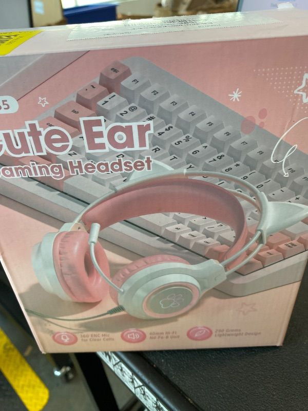 Photo 1 of **UNTESTED**
Gaming Headset with Removable Cat Ears, 3.5mm Wired Headphones with Adjustable Microphone, Extendable Padded headband, Noise Cancelling and RGB Light Headphones for Xbox/PS4/Switch/Mac/Phone (Green)