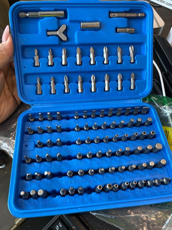Photo 1 of *MISSING PARTS - see clerk notes*
NEIKO 10082A Security Bit Set and Ratcheting Screwdriver | 101 Piece Set | Chrome Vanadium Steel | Screwdriver Bit Set Phillips, Tamperproof Torx Bits, & Flat | 1/4" Hex Shank Magnetic Bit Holder
