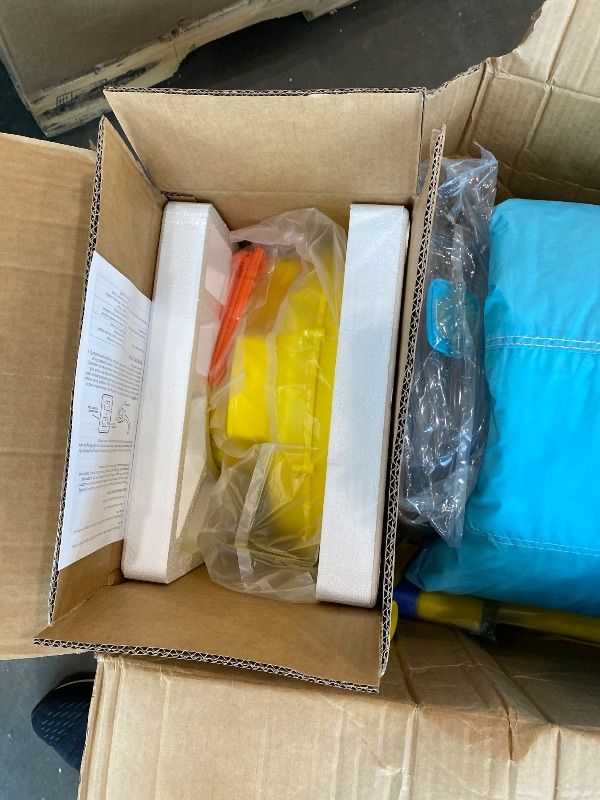 Photo 1 of **UNTESTED**
FINCOME Inflatable Water Slide, Bounce House with 2 Slide for Kids, Inflatable Waterslide Park with Splash Pool, Basketball Hoop, Ball Shooting & Water Cannon for Backyard, Outdoor, Indoor
