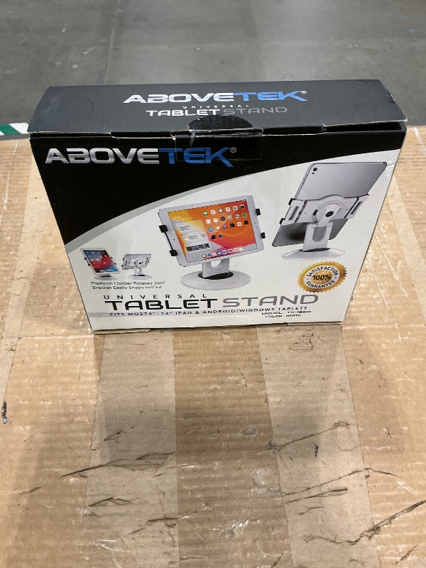 Photo 1 of **** MISSING PARTS **** AboveTEK Retail Kiosk iPad Stand, 360° Rotating Commercial POS Tablet Stand, Fits 6"-13" (Screens) iPad mini Pro-Business Swivel Tablet Holder, for Store Office Reception Kitchen Desktop (White)