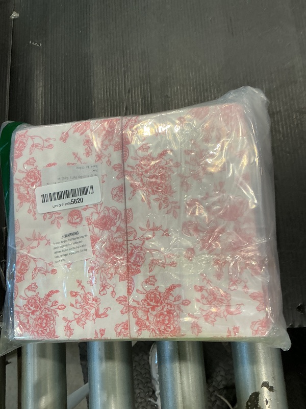 Photo 1 of 100 Floral Guest Napkins Pink and White Toile Disposable Paper Napkins Decorative Flower Bathroom Hand Towels for Bridal Baby Shower Tea Party Birthday Party Supplies