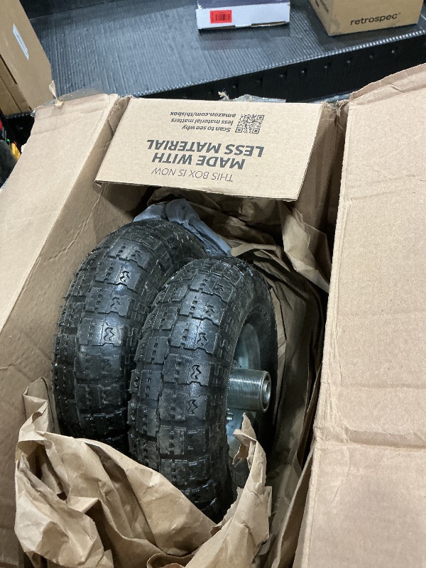 Photo 1 of (2 Pack) RRQ 10 Inch Pneumatic Wheel 4.10/3.50-4 Tire, 10" Pneumatic Wheels with 5/8" Bearings,2.2" Offset Hub for Garden Cart, Hand Truck, Lawn Cart, Mower
