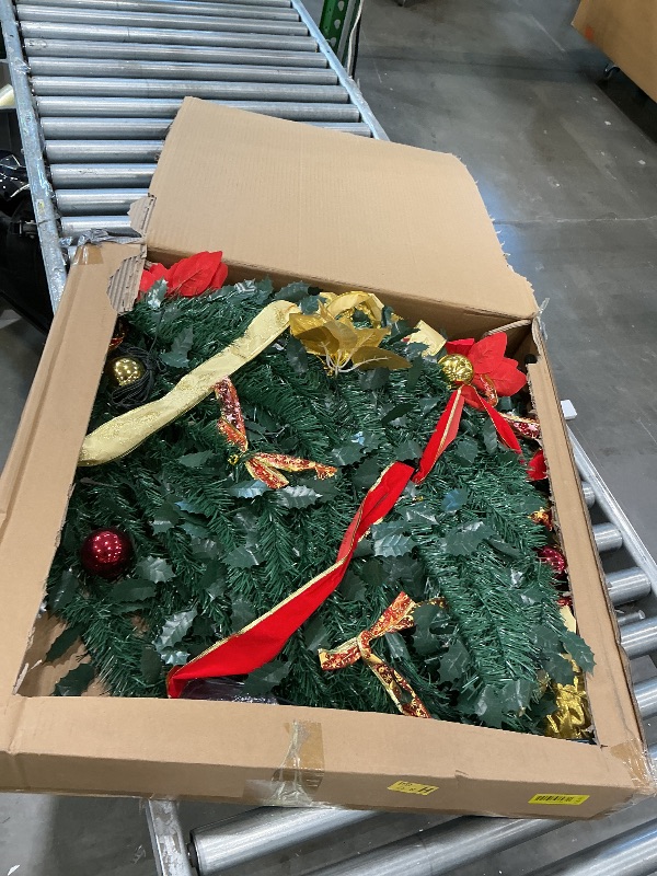Photo 1 of [ 8 Modes & Timer ] 6 Ft Prelit Full Pop Up Christmas Tree with 200 Warm White LED Lights, Ornaments, Red & Gold Ribbon, Bows, Plug in Collapsible Christmas Trees Outdoor Indoor Christmas Decor