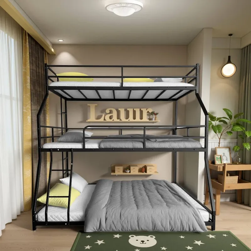 Photo 1 of ***FACTORY SEALED***
***FULL SET TRUCK/TRAILER PICKUP ONLY***
Triple Bunk Bed with Long & Short Ladder, Full-Length Guardrails, Easy Assembly, for Kids, Black Finish
