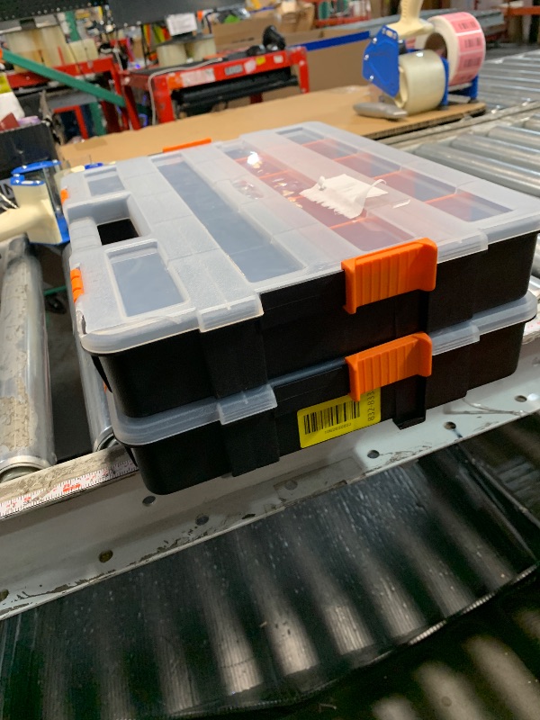 Photo 1 of ***DAMAGED, SEE PHOTOS***
MIXPOWER 15-inch 2pcs Toolbox Organizer Sets, 20 Removable Dividers, Durable Plastic Box, Excellent for Screws, Nuts, Small Parts, 34-Compartment Black/Orange 2 Pieces Set